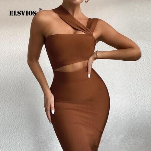 New Single Shoulder Hollow Dresses Fashion Tube Top Solid Party Dress Spring Autumn Women Elegant Sexy Sleeveless Dress Vestidos
