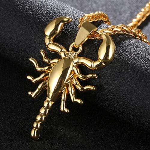New 2020 3 colors Men Womens Hip Hop Jewelry stainless steel Scorpio Long Chain Gold Color Scorpion Pendant Necklace for Mens