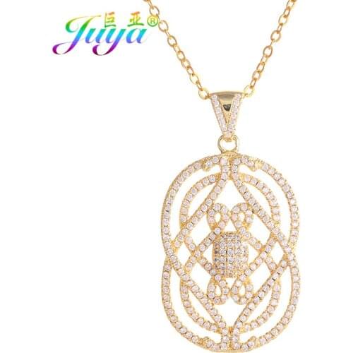 Juya New Arrival Sweater Necklace Micro Pave Zircon Floating Flower Pattern Pendant Necklace For Women Girls Gift Jewelry