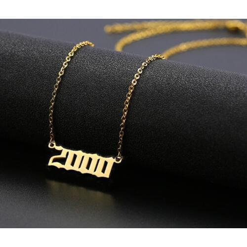 Special Date Old English Number Necklaces 2000 Birthday Gift Stainless Steel Personalized Birth Year Chokers Women Men Jewelry