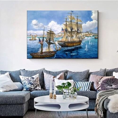 Sailboat In The Ocean Canvas Painting Seascape Posters Living Room Decoration Wall Pictures ART Poster and Prints Artwork Decor