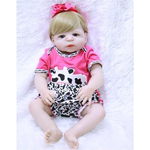 Full silicone reborn baby girl dolls 22"55cm Cartoon cow clothing reborn babies doll gift for child gift blond wig bebes reborn