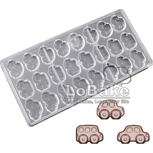 Latest arrivals 24 cavities 3 styles cute cars shape high quality Polycarbonate chocolate mold fondant baking diy cake tools