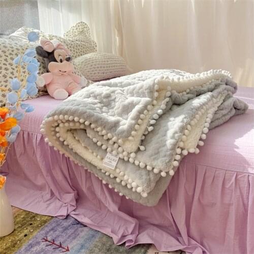 Small ball lambskin blanket simple gray love rabbit velvet sofa cover blanket full of girl heart nap blanket fleece blanket