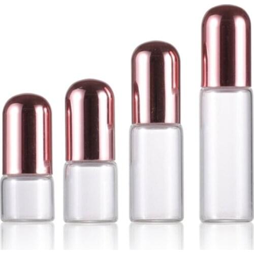 500pcs 1ml 2ml 3ml Empty Glass Bottle with rose Gold Lid, 5ml Roll on Bottle, Perfume Roller Bottles, Essential Oil Packaging