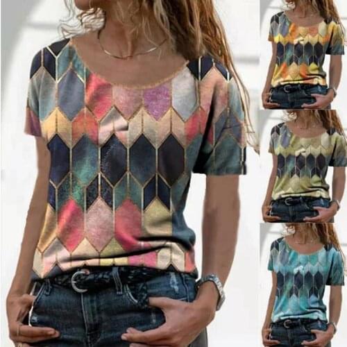 Printed Short Sleeved Plus Size Spring Autumn Summer Vintage Clothes For Women Oversized T-Shirt Tops Blouses Vetement 2021