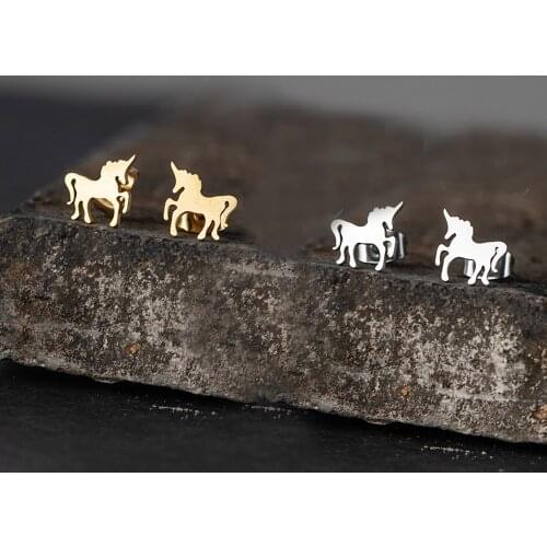 Fashion Jewelry Surgical Steel Unicorn Earings Minimal Cute Earrings Kids Gifts Women Charm Unicorn Ear Stud Accessories BFF