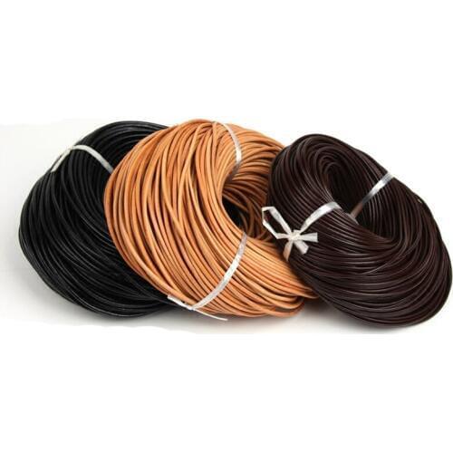 2 Meters Genuine Leather Cords 1 1.5 2 2.5 3 3.5 4 5 6 8mm Round Handmade Cow Leather Rope Strings DIY Vintage Jewelry Findings