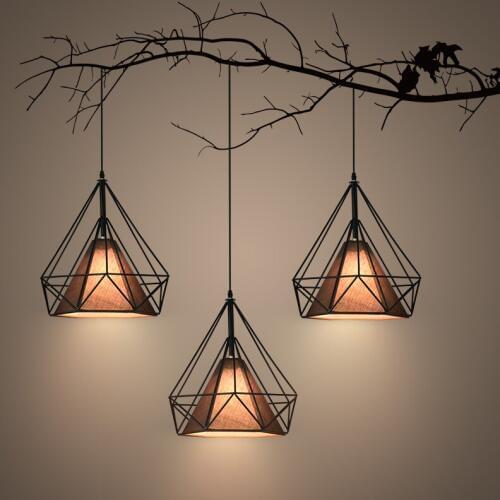 Nordic iron art diamond pyramid pendant light bar restaurant dining room droplight E27