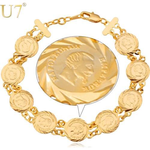 U7 France Coin Napoleon Bracelets Men Women Jewelry Wholesale Trendy Gold Color Link Chain ID Bracelets & Bangles H355