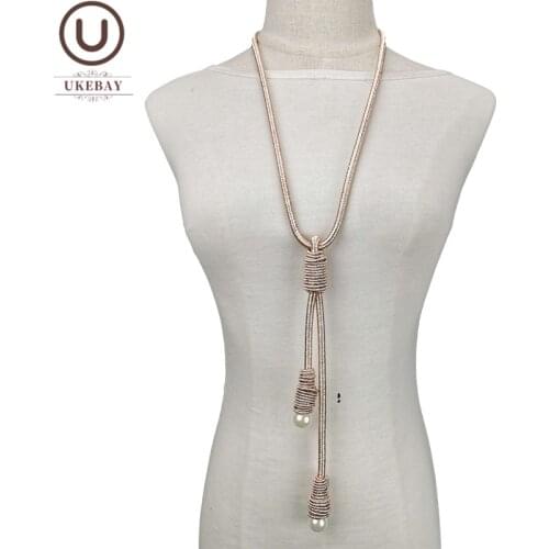 UKEBAY New Long Statement Necklaces Luxury Handmade Pendant Necklace Women Designer Jewelry Alloy Chain Match Cloth Accessories