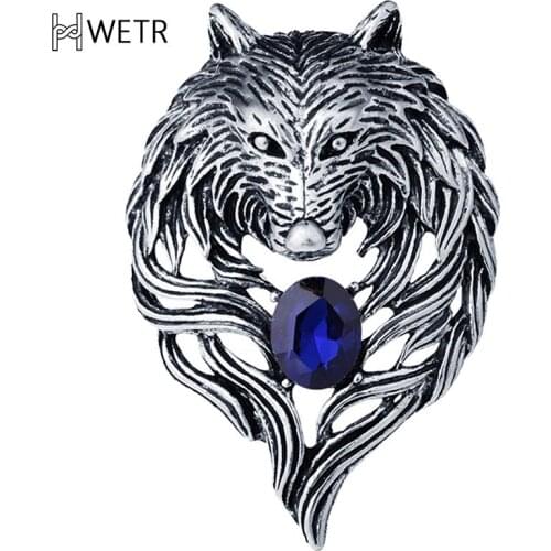 Vintage Animal Wolf Brooche Rhinestone Collar Pins Badge Brooches Fashion Suit Shirt Clothing Jewelry For Men Accessories