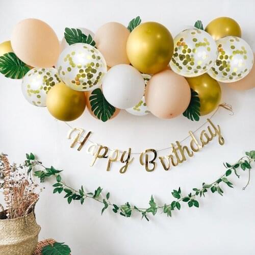 Happy Birthday Balloon Chain Retro Green Pink Blue Garland Metallic Gold Balloons For Home Party Wedding DecorateS Supplies