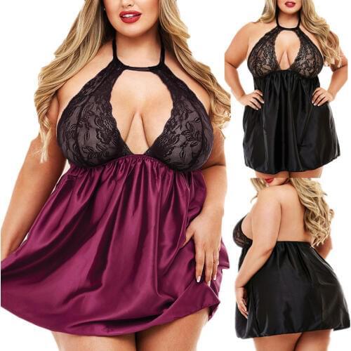 Hot Sale Large Size Women' s Home Sexy Lace Nightgown Black Red Comfortable Sleepwear XL XXL XXXL 4XL 5XL Loose Large Night gown