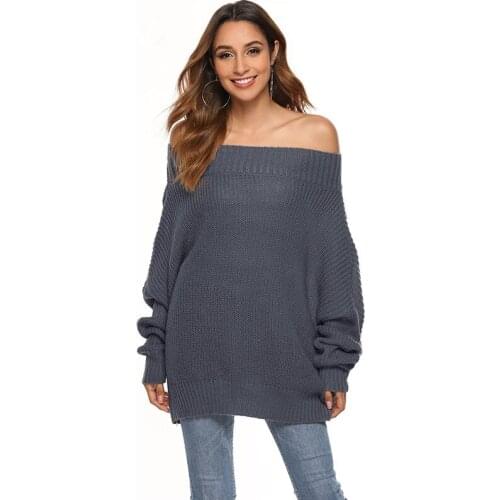 Womens Sweaters 2020 Winter Woman Sweater Knitting Pullover Loose Sweater Off Shoulder Batwing Sleeve Pull Oversize Femme DD2437