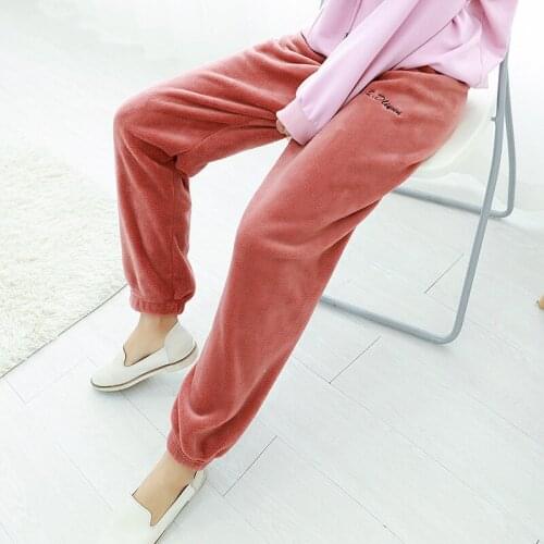 Winter thickened flannel womens pajama pants warm pants coral fleece women loose outer wear leggings