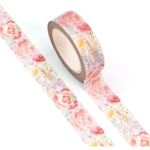 1PC 15MM*10M New Valentine Red Flowers Decorative Washi Tape DIY Scrapbooking Masking Tape School Office Supply