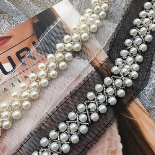 1yard beaded mesh embroidery beads clothing decoration stitching material lace DIY wedding headwear belt accessories