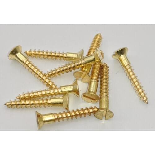 100pcs M2 slotted countersunk bolts wood flat head self-tapping screws furniture pure brass male screw 6mm-10mm length