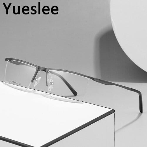 47459 Aluminum Magnesium Half Frame Men Glasses Frame Glasses Lock Blue Light Men Optical Fashion Computer Eyeglasses