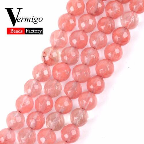 Free Shipping Natural Stone Beads Faceted Watermelon Red Crystal Beads Smooth Round Loose Beads For Jewelry Making Diy Bracelet