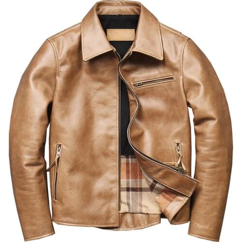Brand Mens Oblique Zipper Jacket Genuine Leather Gold Coat Oversized Jaqueta Couro Masculina Waterproof Motorcycle Male Jacket