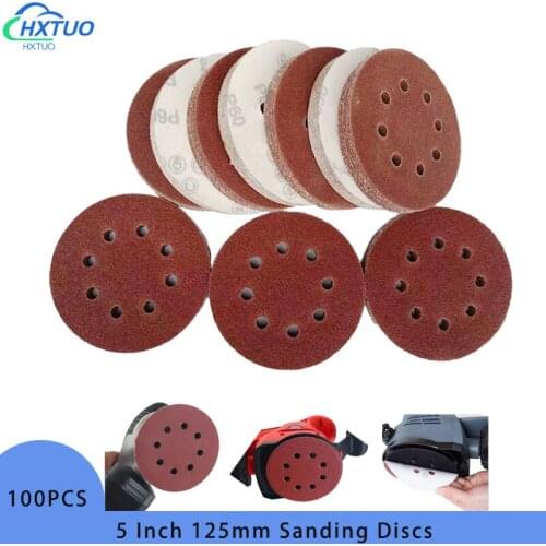 100pcs 125mm Sandpaper Round Shape Sanding Discs Hook Loop Sanding Paper Buffing Sheet Sandpaper 8 Hole Sander Polishing Pad