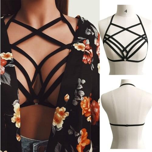 Sexy Women Hollow Out Elastic Cage Bra Bandage Strappy Halter Bra Bustier Top Sexy High Waist Lace Panties Butt Heart Seamless