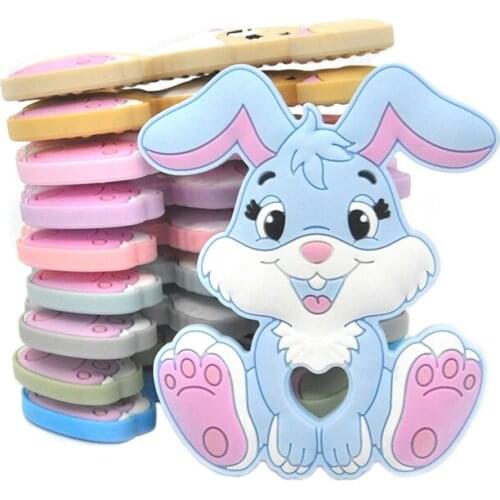 Chenkai 10PCS Silicone Rabbit Teether Baby Cartoon Bear Teething Food Grade For DIY Chewing Nursing Pacifier Chain Accessories