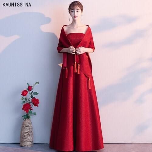 KAUNISSINA Elegant Evening Dress with Shawl Off Shoulder Strapless Dresses Woman Party Night Evening Gowns Long Formal Vestidos