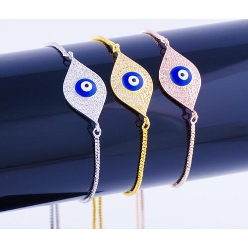 Hot Jewelry Shining Zircon Evil Eye Bracelets & Bangles Handmade Copper Micro Pave Square Chain Friendship Bracelet Diy Pulseras