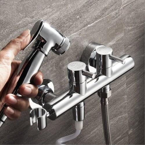 Chrome Hot & Cold Mixer Bathroom Toilet Bidet Faucet Women Flusher Sprayer Kit. Wall Mounted Polished Dual Handle