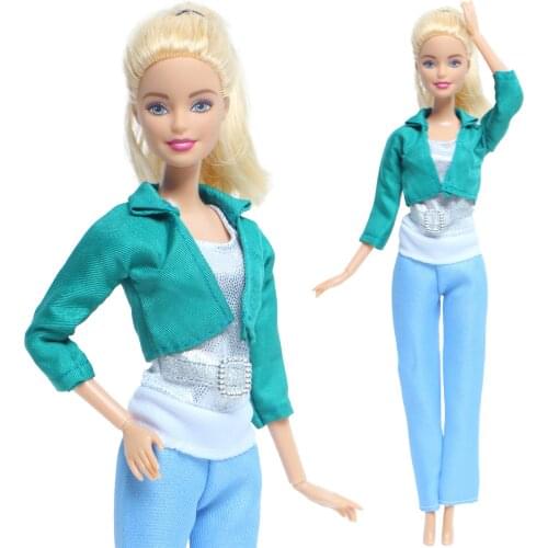 Handmade One Pcs Green Outfit Daily Casual Wear T-Shirt Coat Belt Trousers Outfit Clothes for Barbie Doll Accessories Baby Toy
