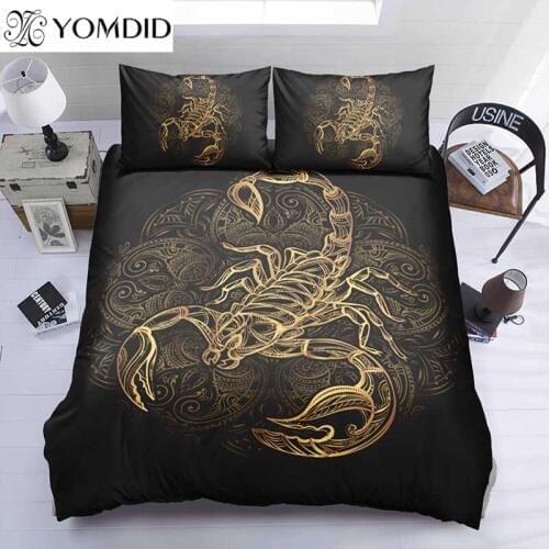 Animal Pattern Duvet Cover Sets Gold Scorpion Printed Duvet Cover With Pillowcases Polyester Bedding Set Bedroom Bedding Set