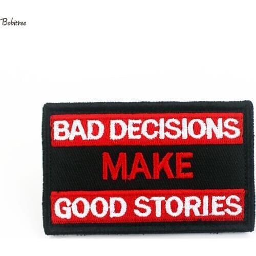 Red Words Patch Hook Loop Badges Bad Decisions Make Good Stories Fashion Embroidered Stickers For Bags Clothes