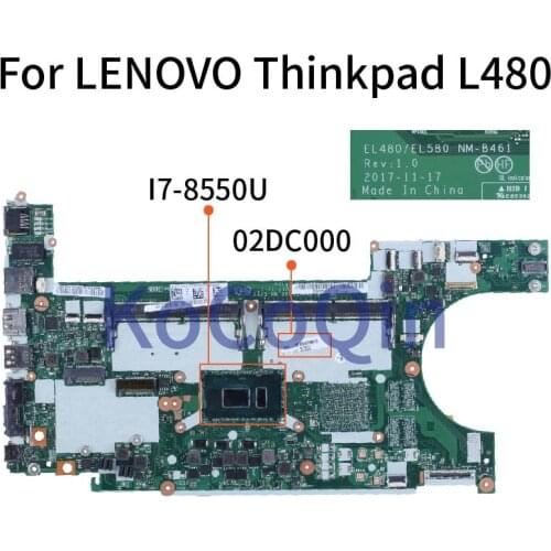 For LENOVO Thinkpad L480 I7-8550U Notebook Mainboard EL480/EL580 NM-B461 01LW343 SR3L9 DDR4 Laptop Motherboard