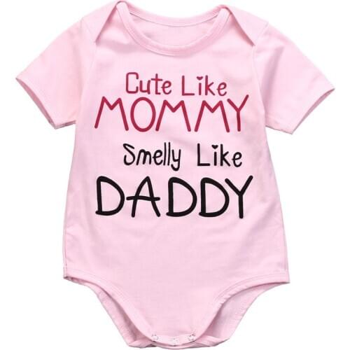 0-18M Newborn Infant Baby Girls Clothes Pink Letter Printed Short Sleeve Romper Jumpsuits Baby Summer Sunsuit Clothes
