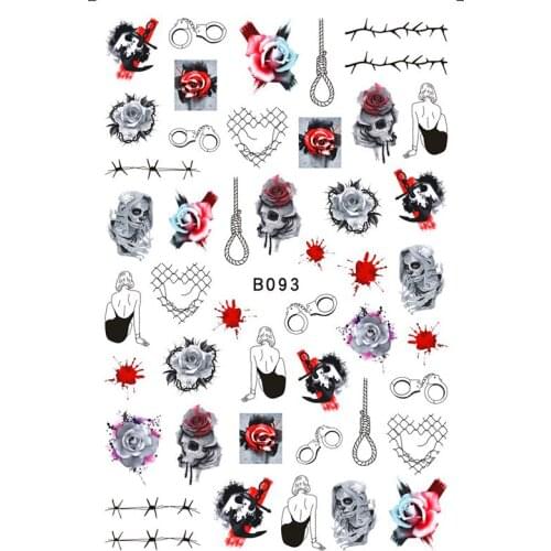10PCS 2021 Halloween Series Nail Sticker Funny Ghost Skull Red Lip Nail Slider Spider Rose Love Nail Tool