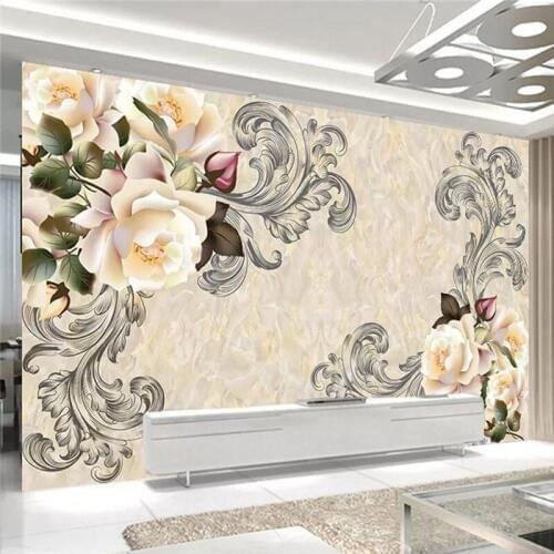 European Style 3D Flowers Photo Mural Wallpaper Living Room TV Sofa Background Wall Painting Modern Marble Home Decor Wallpapers