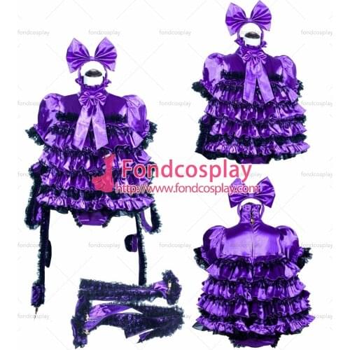 French lockable adult purple Sissy baby Satin Romperr/dress Unisex CD/TV Tailor-made[G3906]
