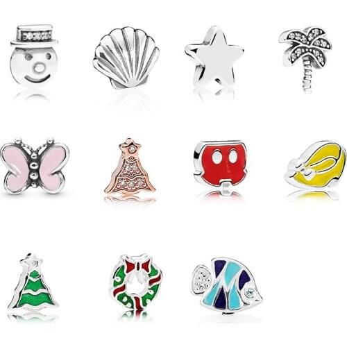 New Fashion 925 Sterling Silver Box Santa Claus Gift Fish Shell Coconut Tree Star Beads Diy Necklace Original Ladies Jewelry