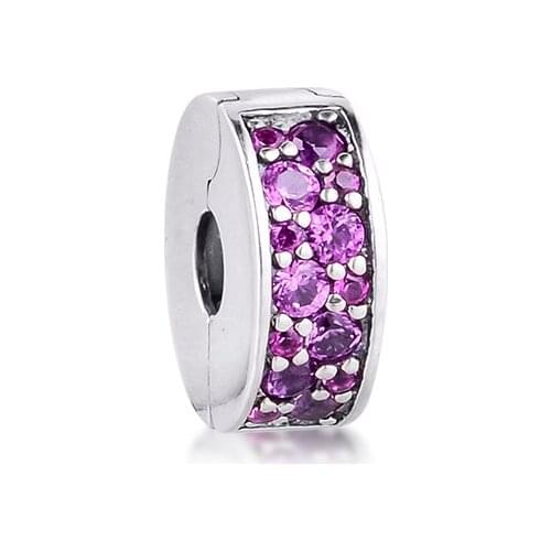 Fits Pandora Bracelet Genuine 925 Sterling Silver Honeysuckle Pink Shining Elegance Spacer Charm Clip Beads for Jewelry Making