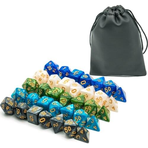 Poludie 5 Sets 35 Pcs DND Dice Set Pearl Texture Polyhedral Dice D4 D6 D8 D10 D% D12 D20 for Role Playing Board Game D&D RPG MTG