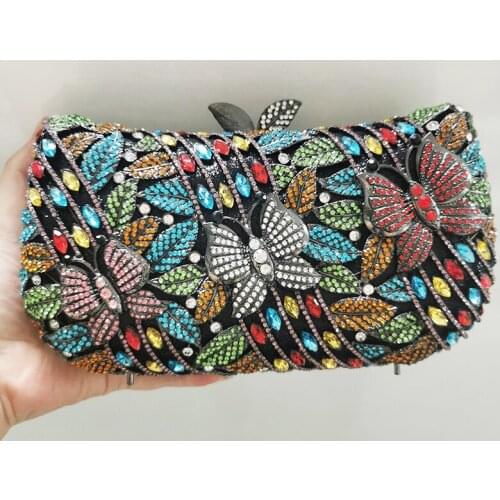 Multicolored Diamond Three Butterfly Prom Handbags New Fashion Women Rhinestone Diamond Black Mobile Phone Money Small Purses