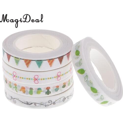 5 Pieces Paper Roll Decorative Sticky Craft Trim Self Adhesive Sellotape for Gift Wrapping, Scrapbook,Journal & Daily Planners