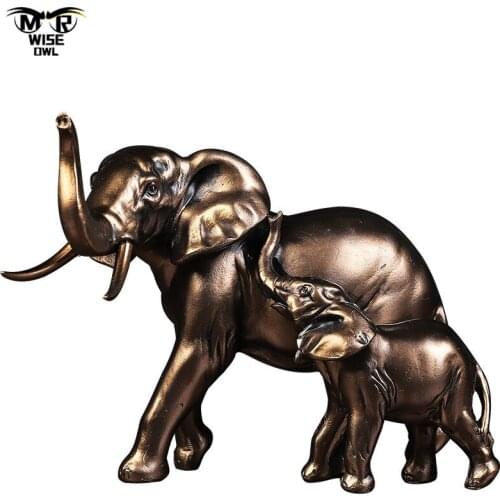 Resin Craft Mother and Child Elephant Statue Animal Figurine Home Decor Living Room Bedroom Desktop Decoration Office Ornaments