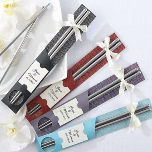 Wedding gifts 1000 sets/lot East Meets West Stainless steel chopsticks Chinese Party Favors