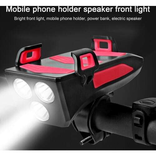 4 in 1 Bicycle Phone Rack Holder Headlight Front Light Bike Speaker Alarm Bell USB Quickly Rechargeable Bike Cycling Equipment