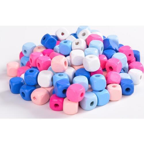 Vogue DIY 100PCS Wooden Beads Square Cube Colorful Beads For Necklace Fit DIY Pacifier Clip Natural Wood Jewelry Findings 10mm