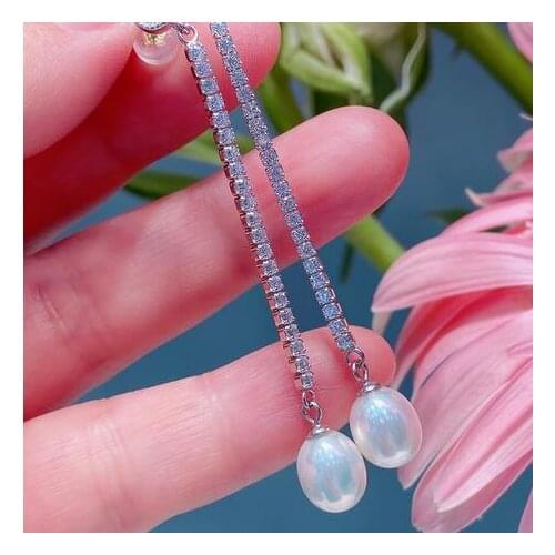 Jewelry New Danshui pearl ear line 7-8mm meter shape basically flawless, S925 silver white south sea pearl earrings